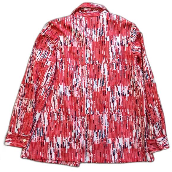 1970s Red White & Blue Abstract Print Dagger Collar Shaket w/Patch Pockets, Sz M - Picture 8 of 10